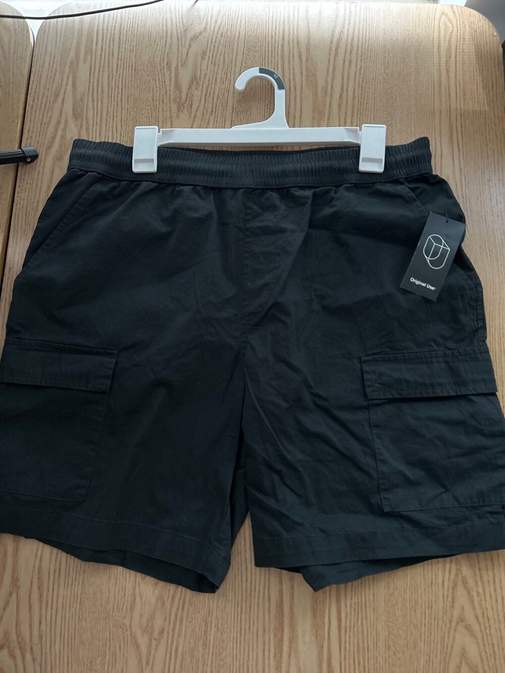 New Men Original Use Utility Cargo Shorts Cotton Elastic Waistband Black Medium